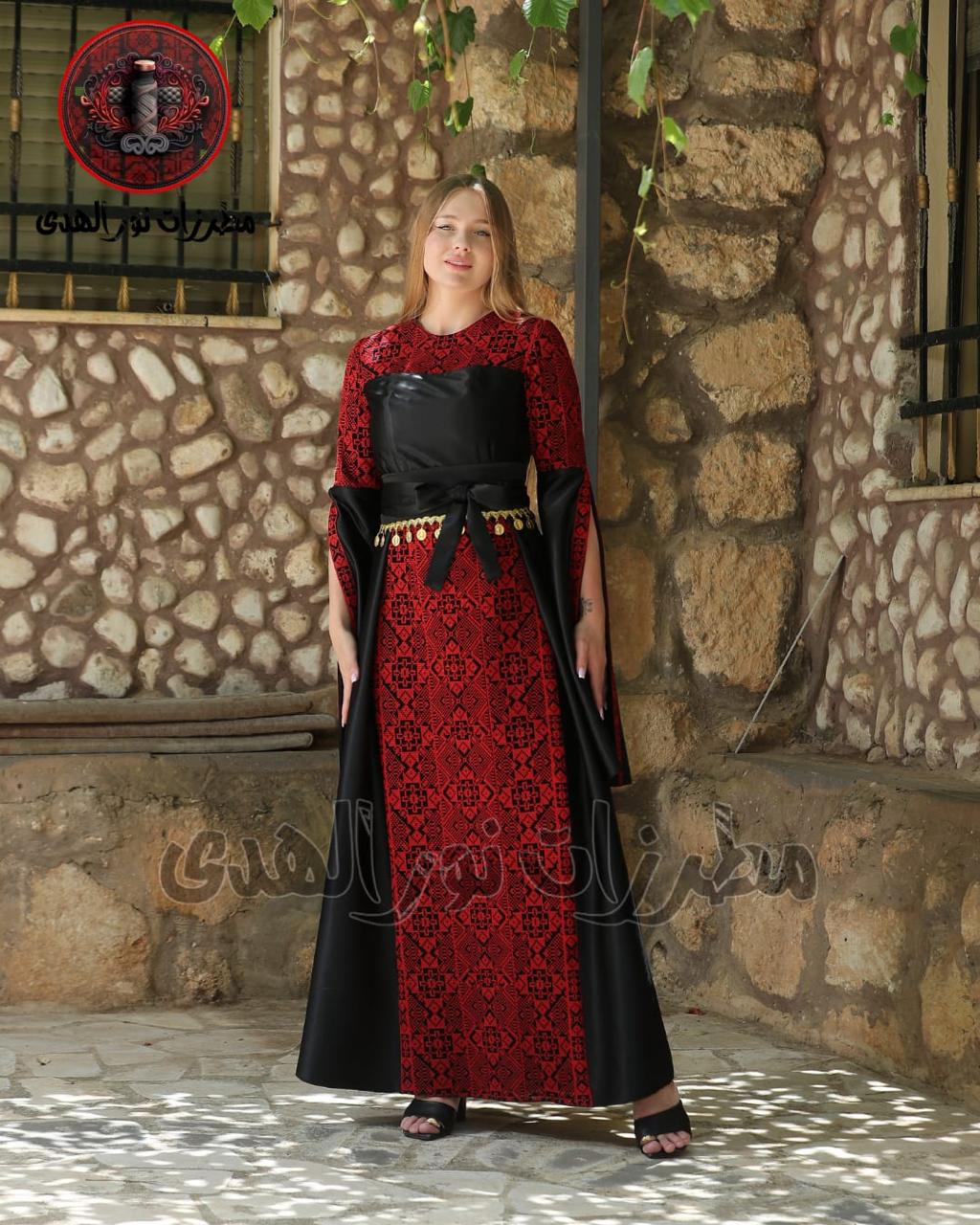 Satin Oriental Embroidered Thobe with Levantine Tatreez Details | Tamrahna Embroidered Thobe