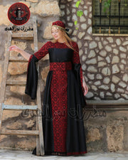 Satin Oriental Embroidered Thobe with Levantine Tatreez Details | Tamrahna Embroidered Thobe