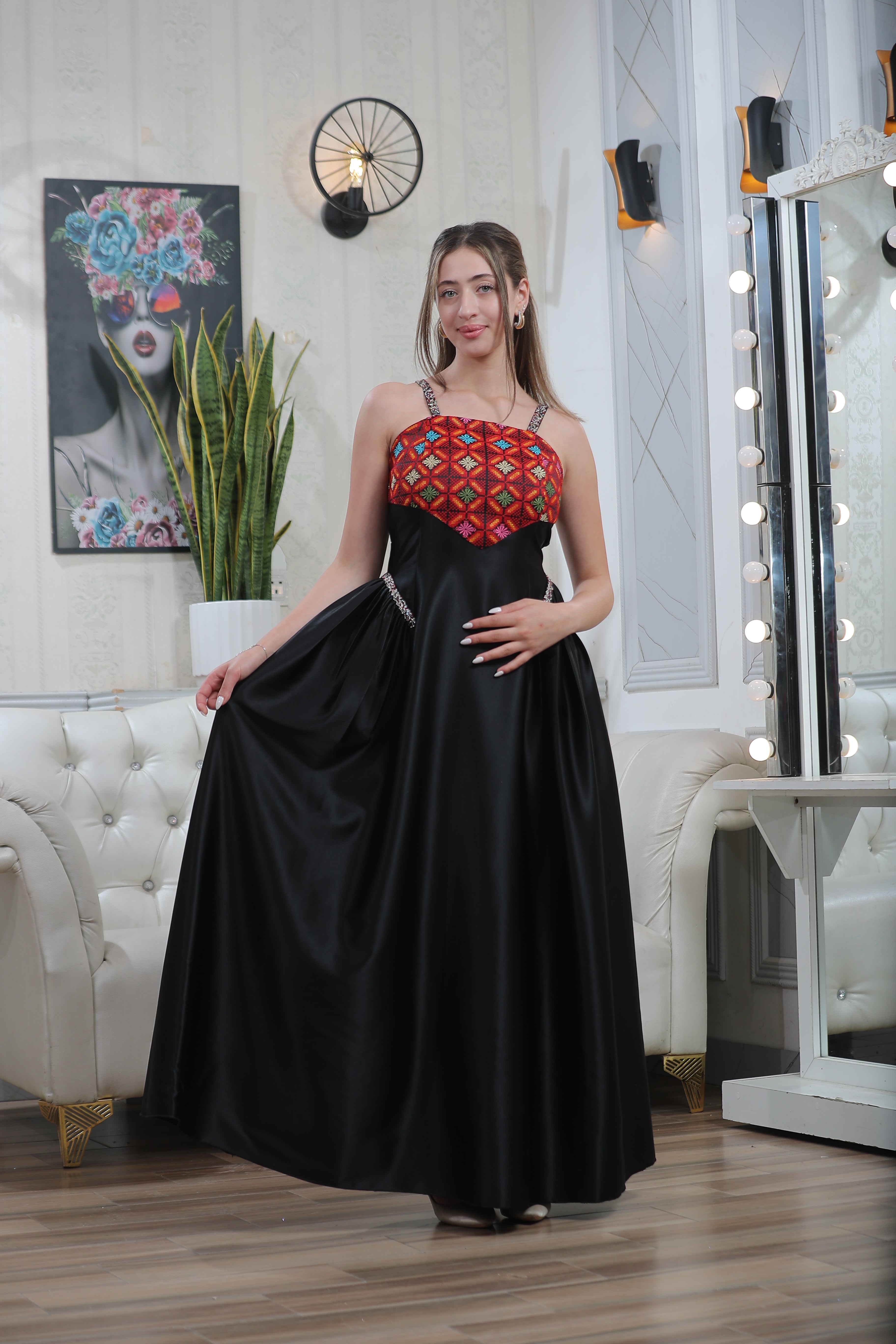 Sleeveless Satin Henna Party Dress with Levantine-Inspired Elegance | Luluat Al Qamar Dress