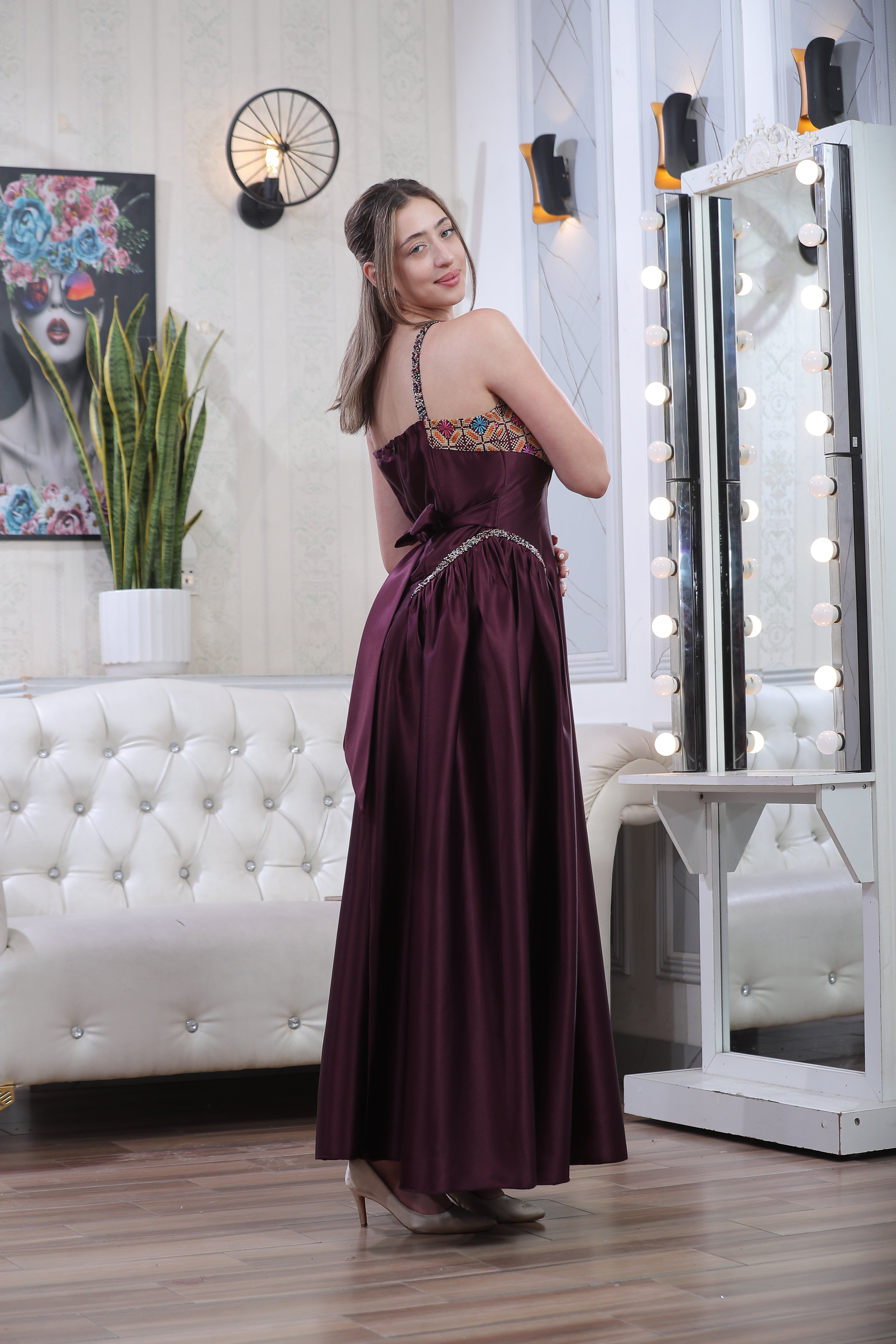 Sleeveless Satin Henna Party Dress with Levantine-Inspired Elegance | Luluat Al Qamar Dress
