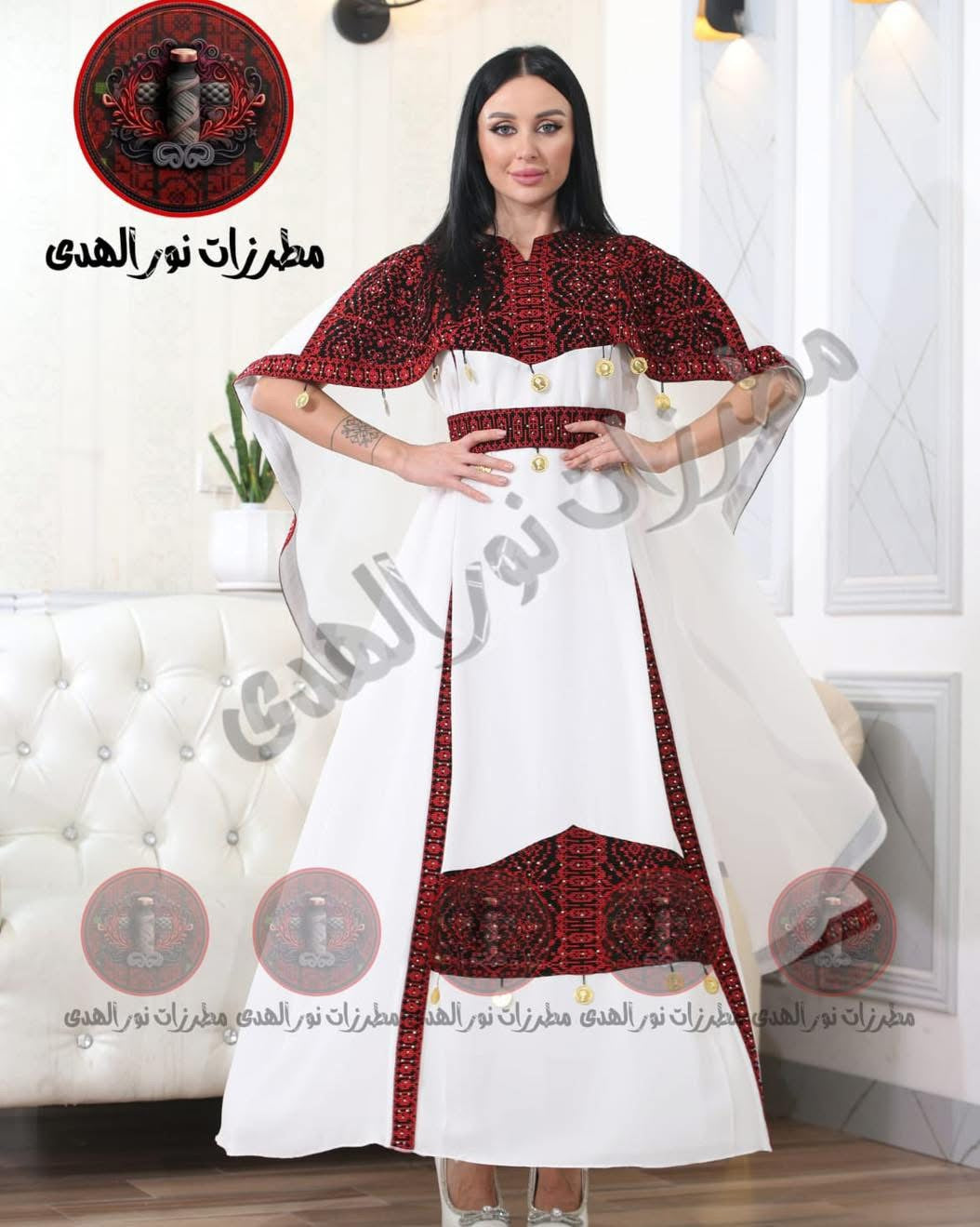 Premium Satin Oriental Embroidered Thobe with Harmala Cape Detail | Al Harmala Thobe