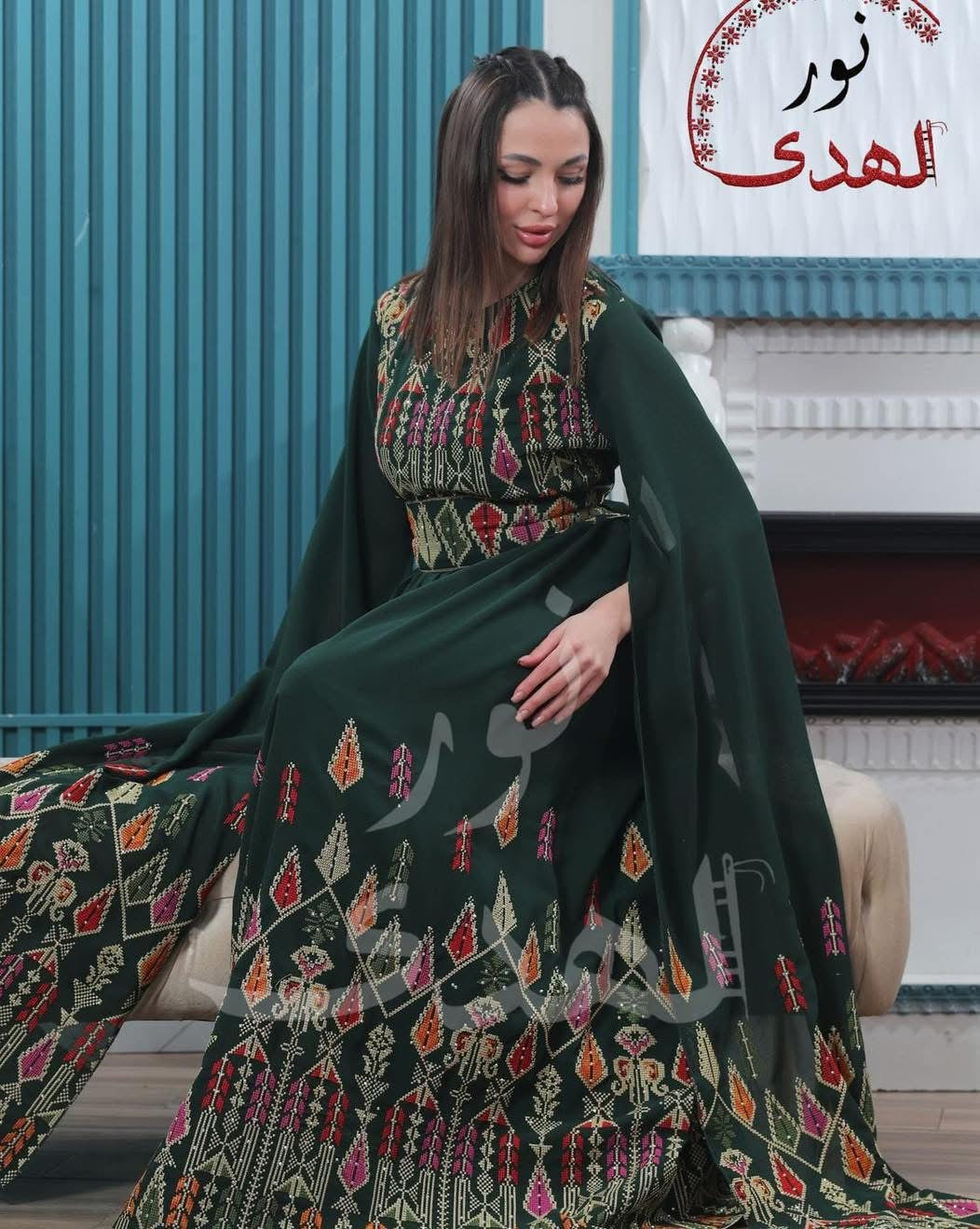 Oriental Embroidered Thobe with Levantine Tatreez Details and Cape Sleeves | Zahrat Al Hussam Embroidered Thobe
