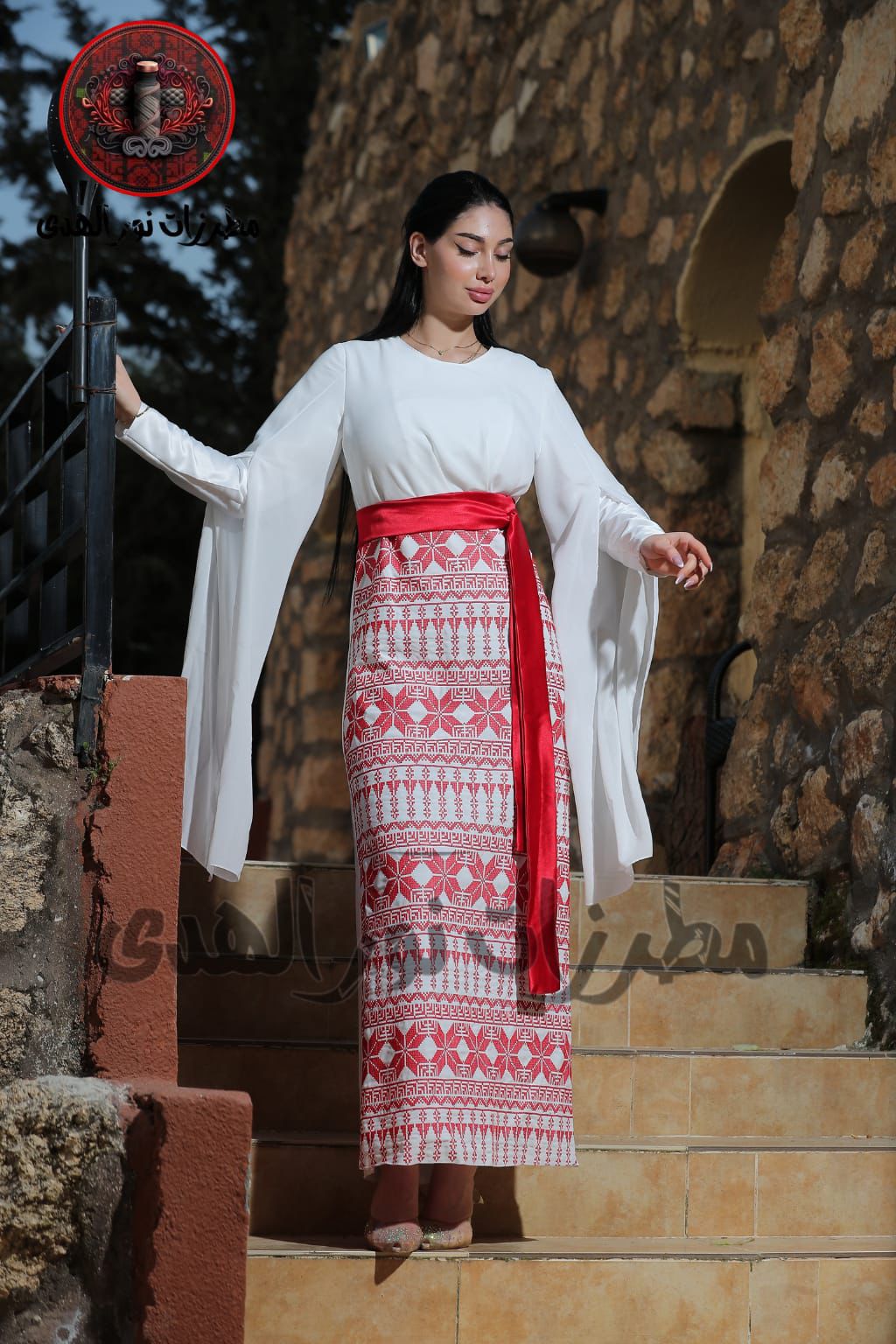 Palestinian Embroidered Heritage Dress with Flowing Sleeves | Nabd Al-Turath Dress