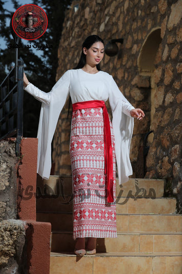 Palestinian Embroidered Heritage Dress with Flowing Sleeves | Nabd Al-Turath Dress