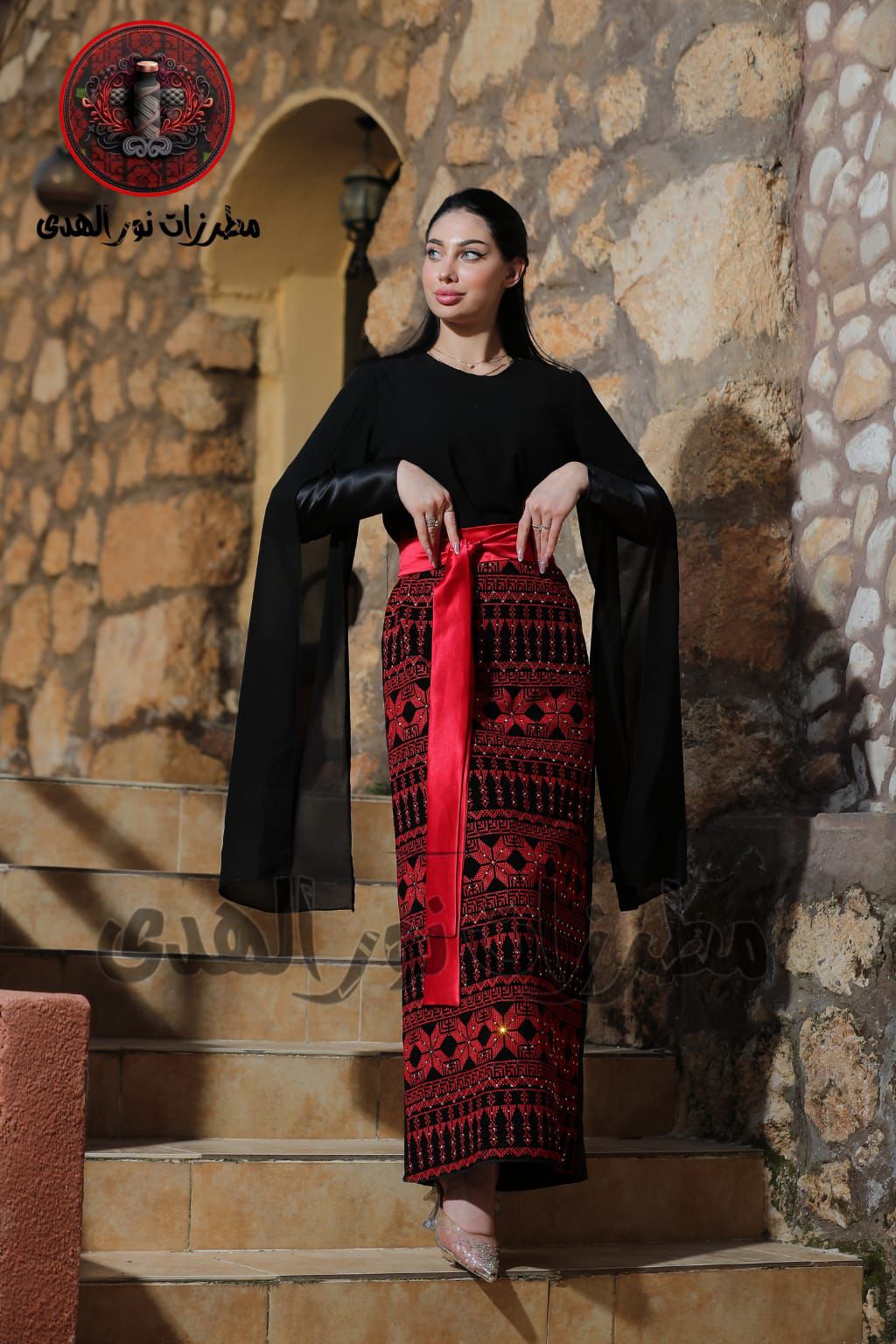 Palestinian Embroidered Heritage Dress with Flowing Sleeves | Nabd Al-Turath Dress