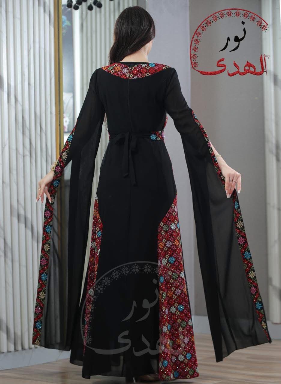 Women's Multicolor Embroidered Chiffon Heritage Dress | Thoub Satati