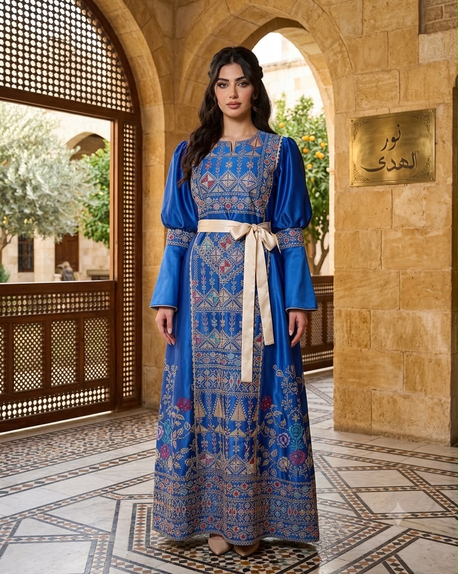 Women's Long Sleeve Embroidered Satin Heritage Dress | Thoub Satati