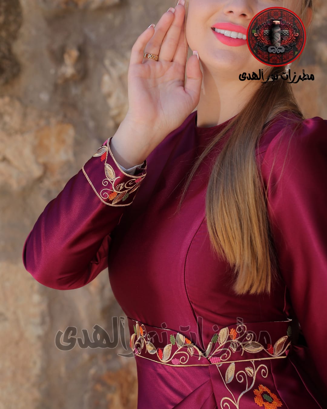 Satin-Look Oriental Embroidered Thobe with Draped Front and Floral Motifs | Al Asala Thobe