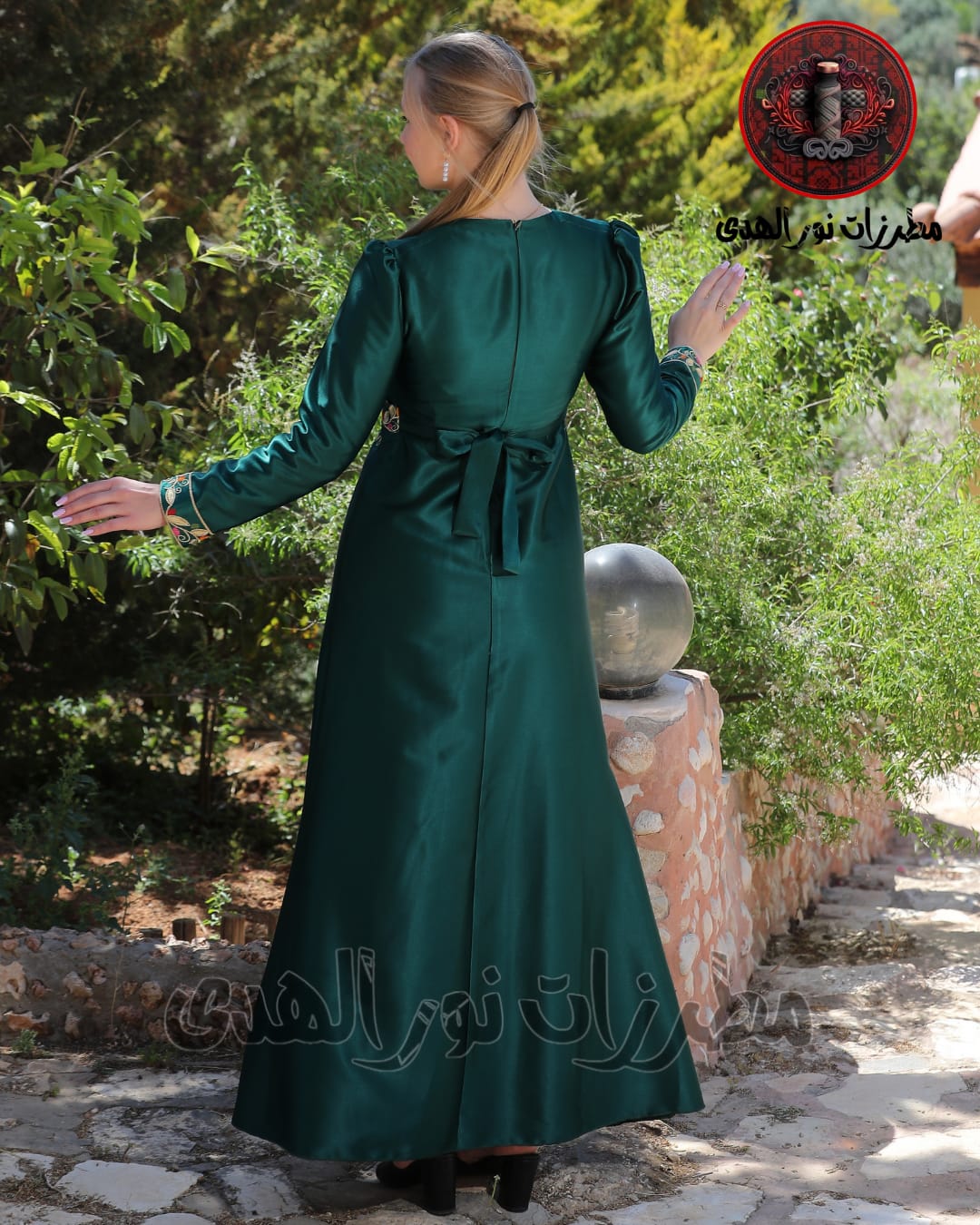 Satin-Look Oriental Embroidered Thobe with Draped Front and Floral Motifs | Al Asala Thobe