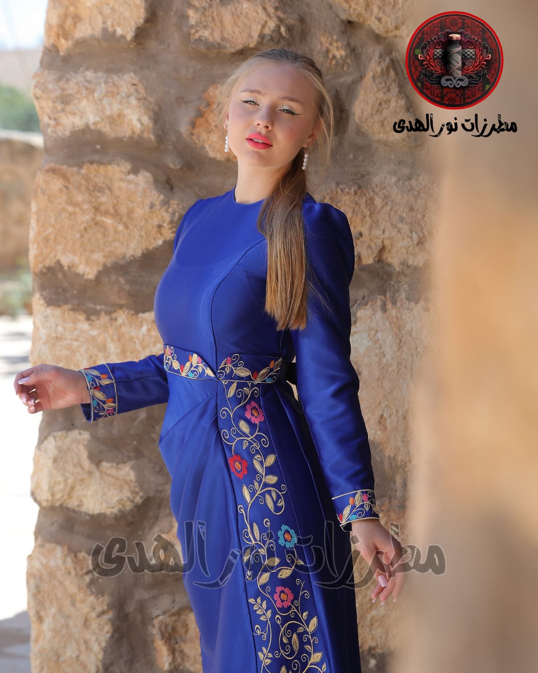 Satin-Look Oriental Embroidered Thobe with Draped Front and Floral Motifs | Al Asala Thobe
