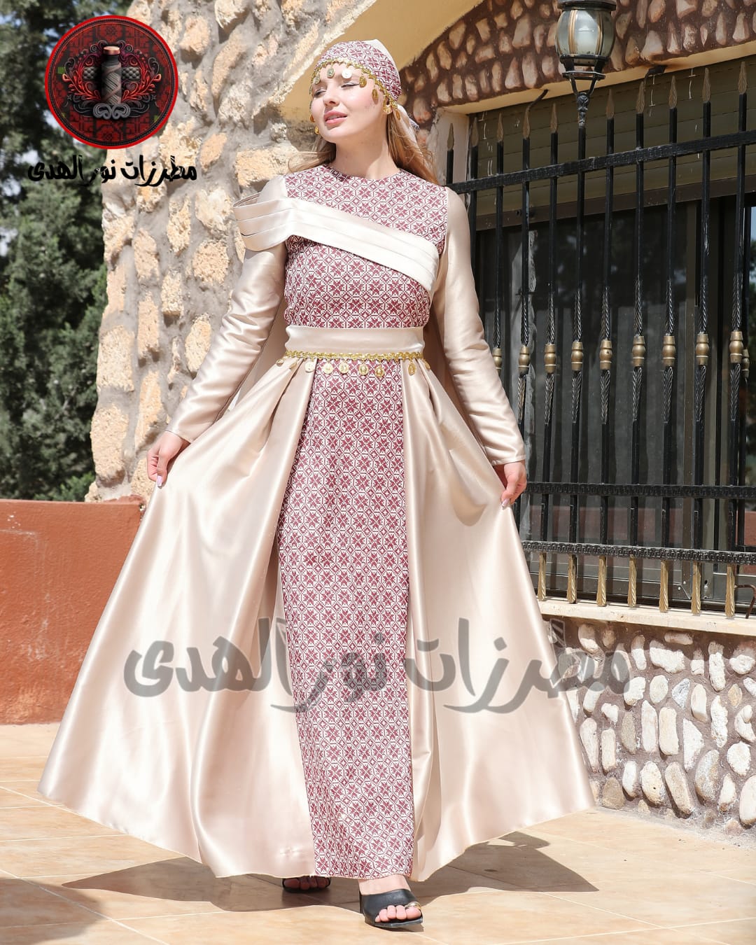 Premium Satin Oriental Embroidered Thobe with Diagonal Draped Panel and Gold Coin Accents | Al Sawsana Thobe
