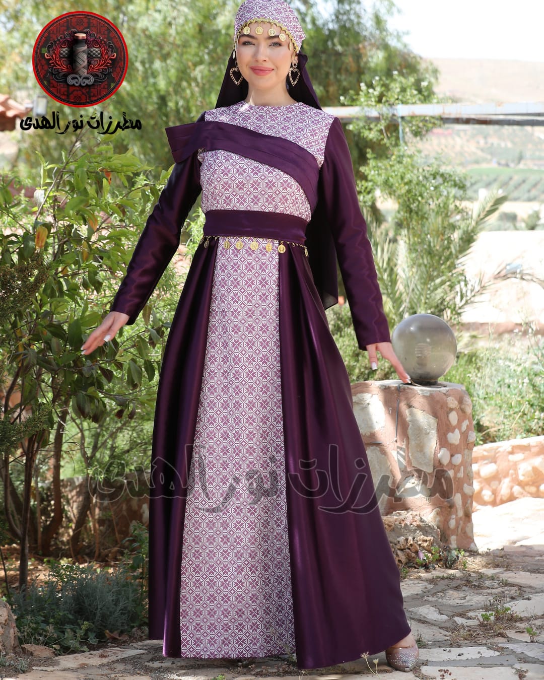 Premium Satin Oriental Embroidered Thobe with Diagonal Draped Panel and Gold Coin Accents | Al Sawsana Thobe