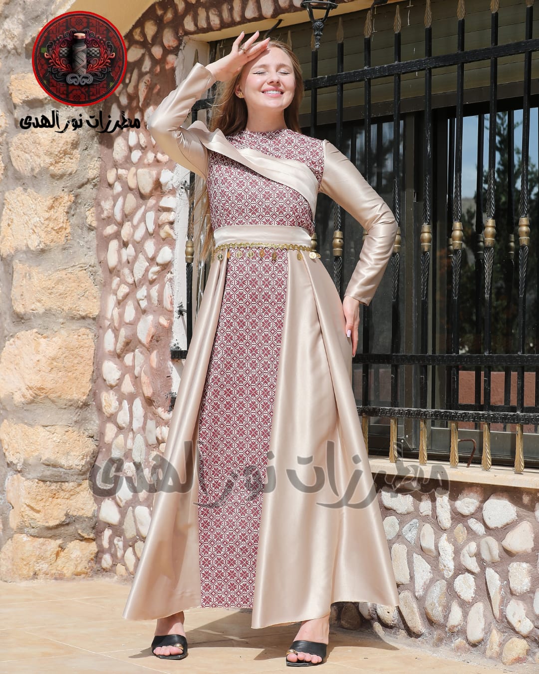 Premium Satin Oriental Embroidered Thobe with Diagonal Draped Panel and Gold Coin Accents | Al Sawsana Thobe
