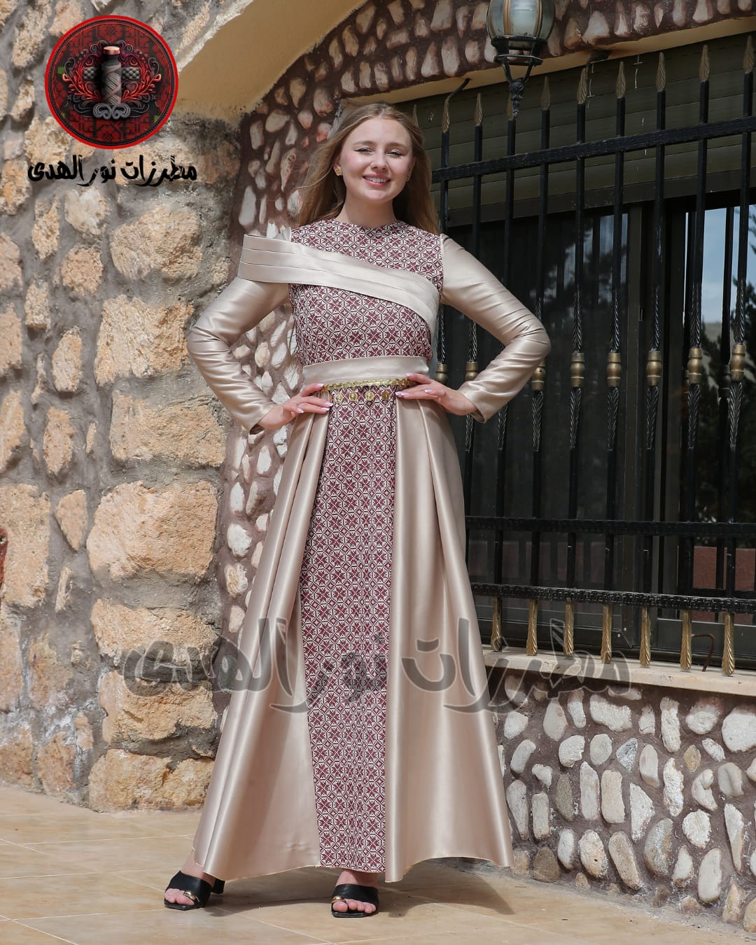 Premium Satin Oriental Embroidered Thobe with Diagonal Draped Panel and Gold Coin Accents | Al Sawsana Thobe