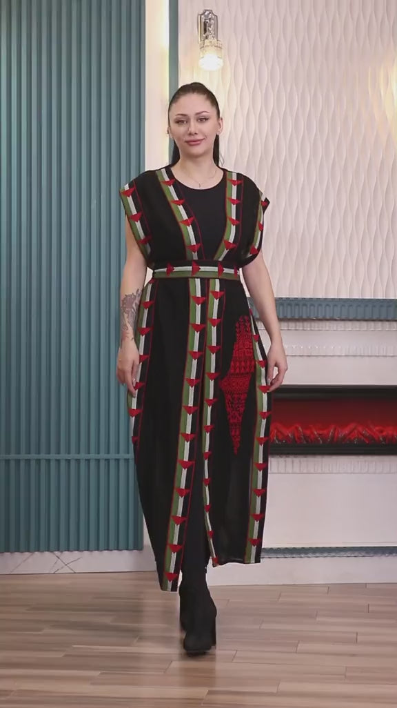 Load video: Women's Chiffon Heritage Bisht | Bisht Falasteen