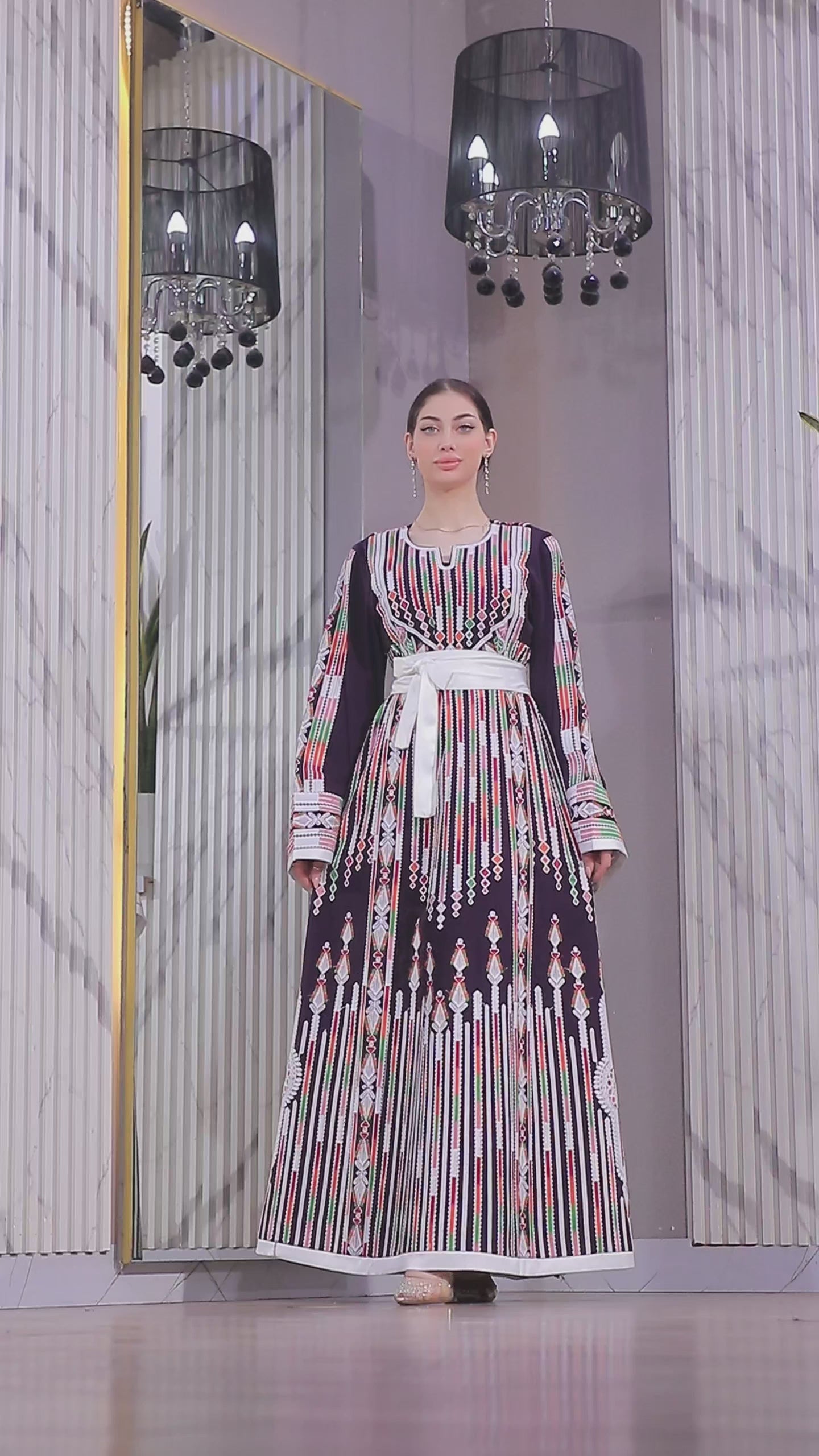 Load video: Women's Embroidered Georgette Heritage Dress | Thoub Al Abaq Al Mutaraz