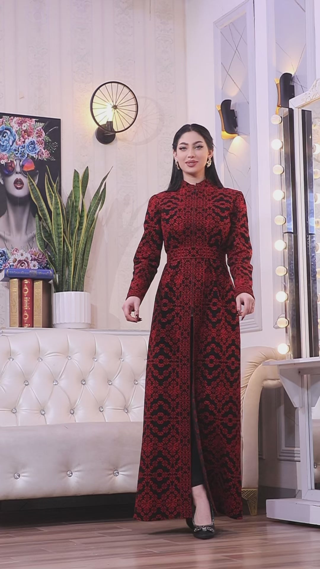 Black Red Embroidered Palestinian Kaftan Dress | Al-Talas Embroidered Kaftan
