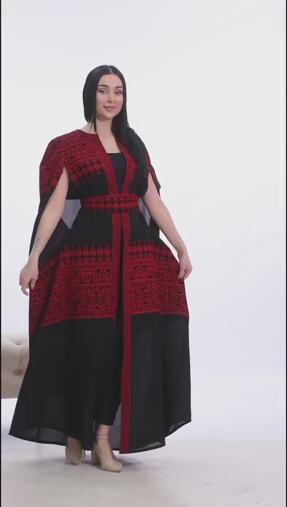 Load video: Circassian Embroidered Chiffon Bisht | Bisht Circassian