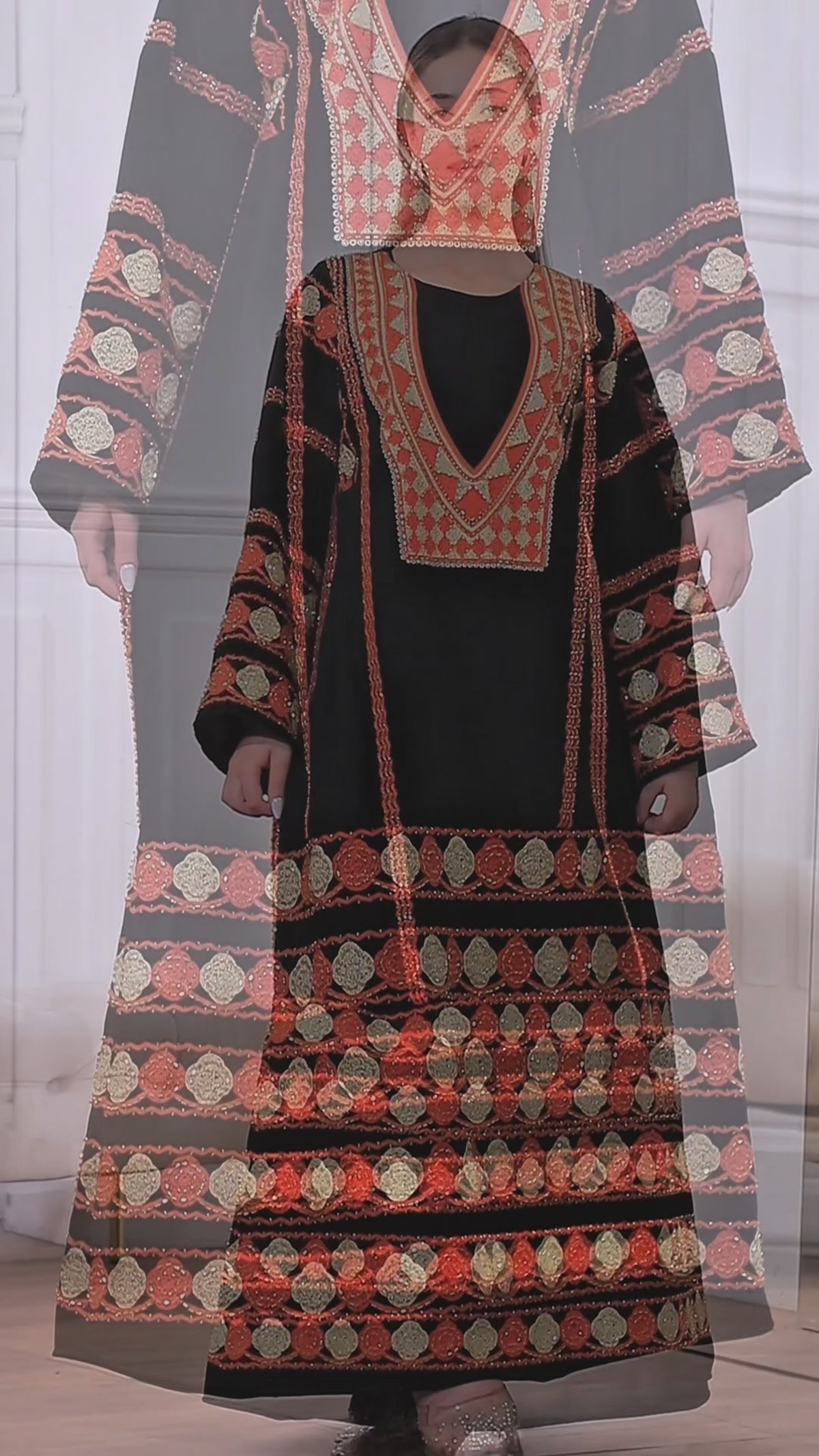 تحميل الفيديو: Luxury Embroidered Palestinian Thobe with Beaded Embellishment