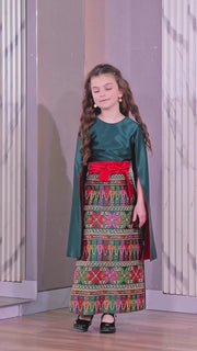 Girls Palestinian Embroidered Satin Heritage Dress | Nabd Al-Turath Kids Dress