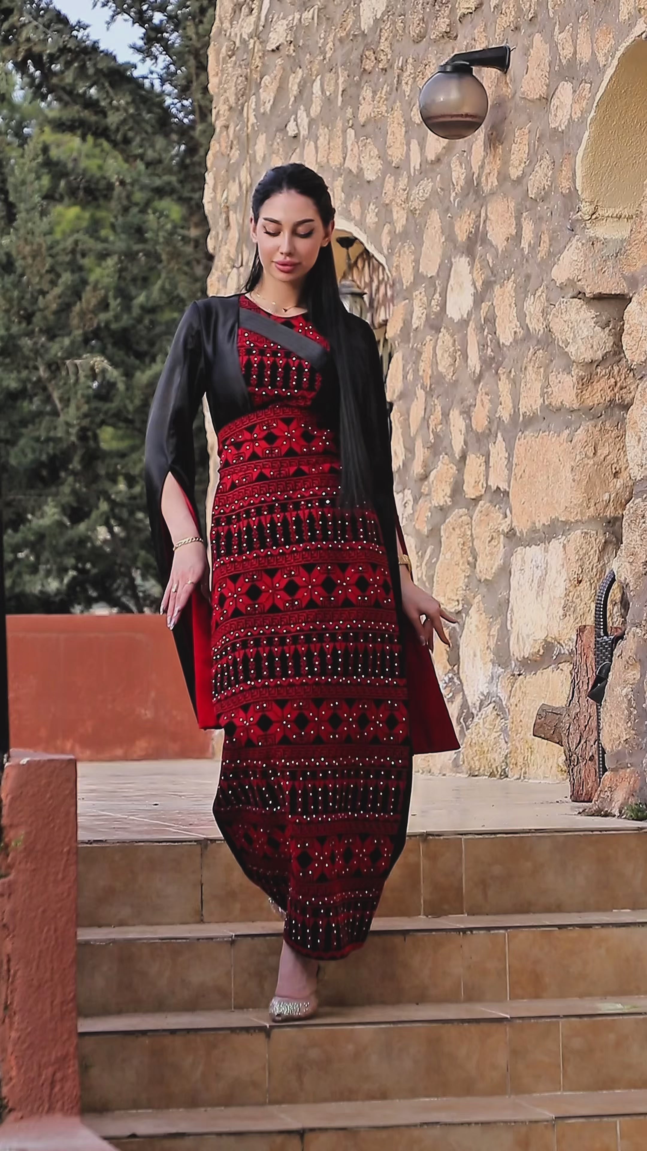 Load video: Women's Heritage Satin Dress | Ward Al Jalil
