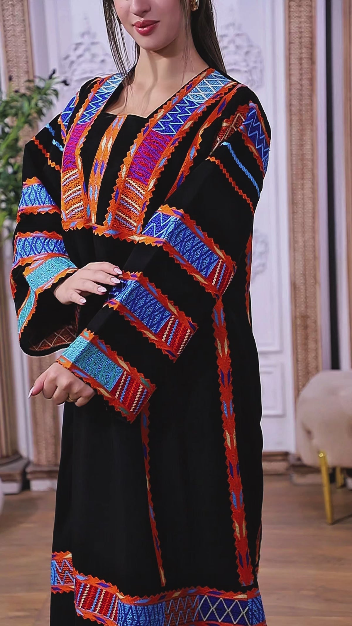 Load video: Luxury Embroidered Traditional Dress with Intricate Beadwork
