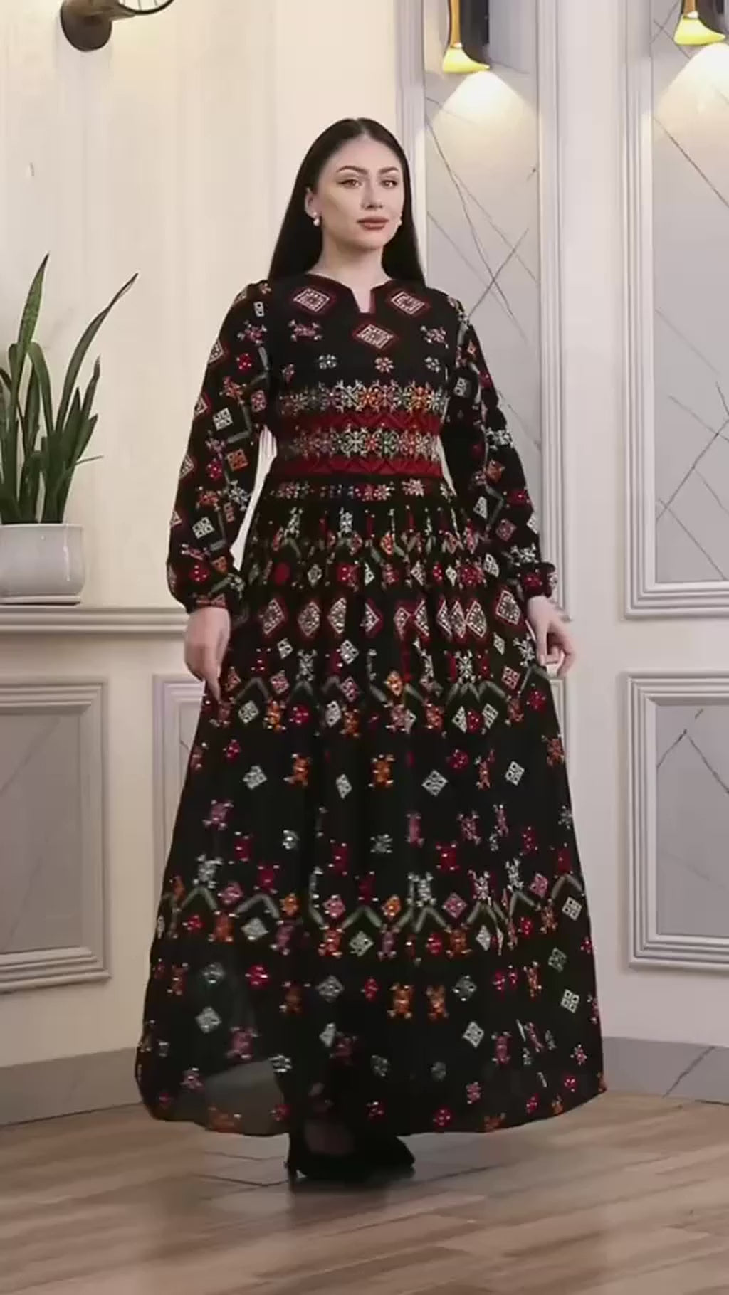 Load video: Royal Mix Talas Embroidered Thobe – Elegant Traditional Luxury Dress